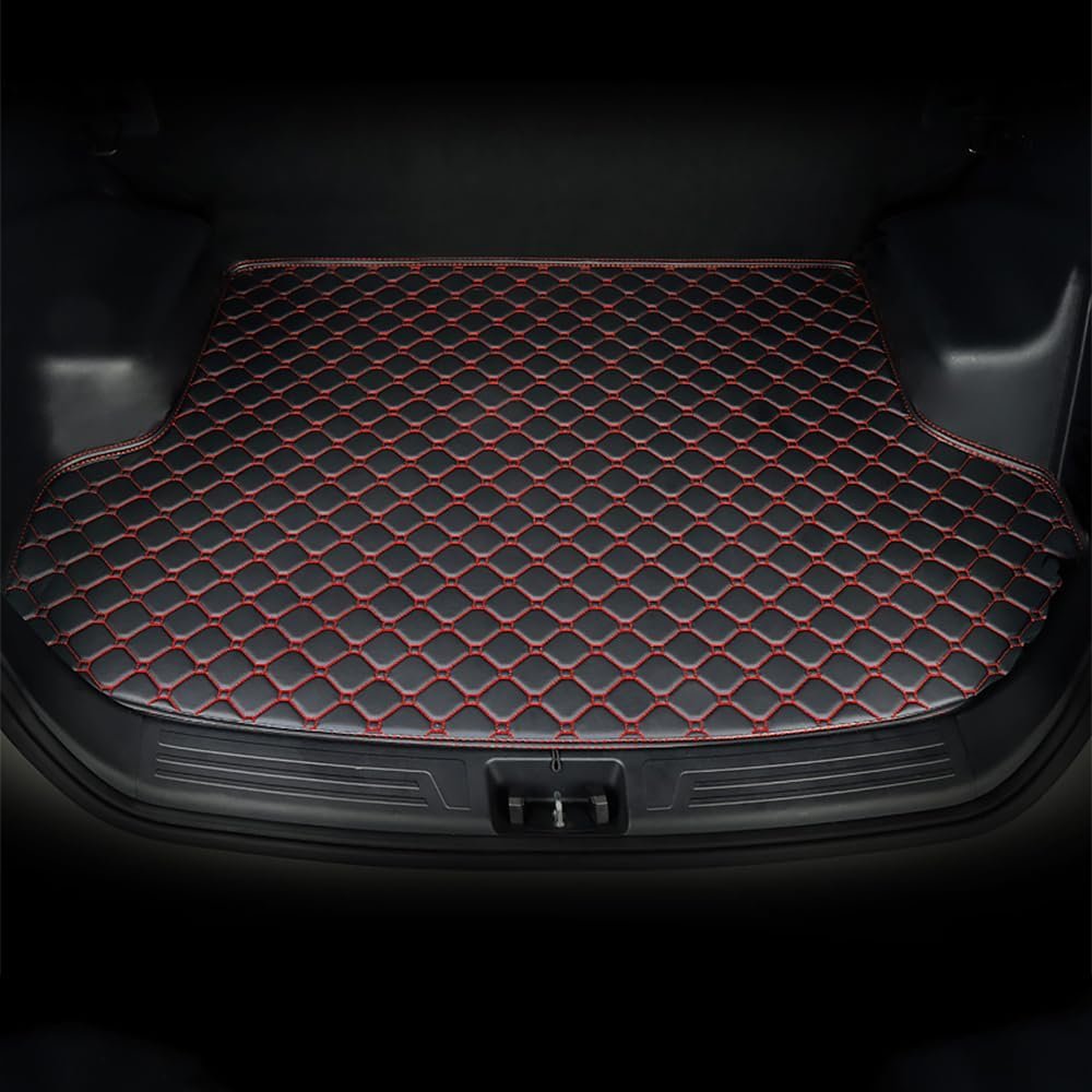 Car Boot Liner Mats for Porsche Cayenne 2018 2019 2020 2021 2022 2023 2024 Leather Rear Trunk Mat Protector Anti-Slip Cargo Tray Liners Carpets Interior Waterproof,BlackRed-Low Edge, LowEdge