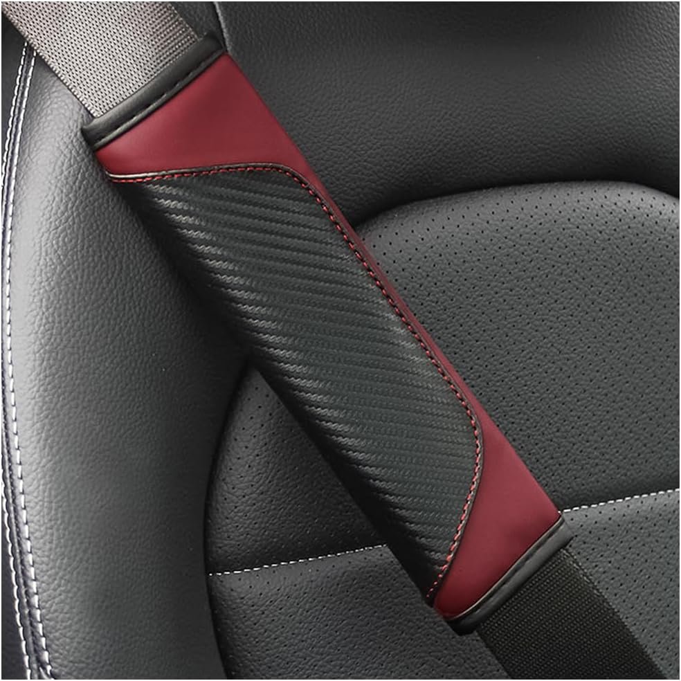 2PCS Car Seat Belt Cover, Carbon Fiber Seatbelt Shoulder Protection, Soft Car Seat Belt Strap Cushion Protect Your Neck and Shoulder, Car Accessories Seat Belt Pad for Car Truck (Wine Red)