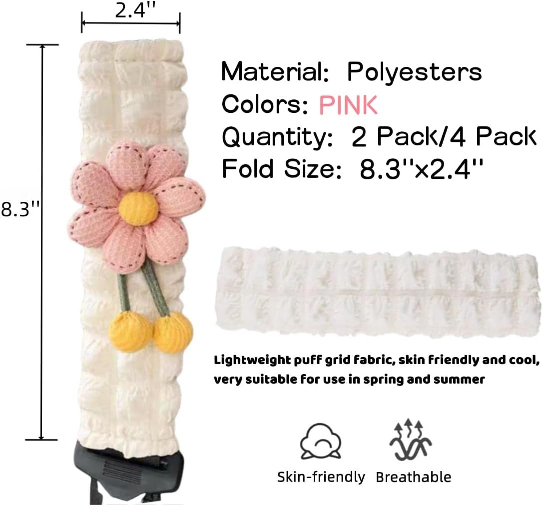 Cute Flower Seat Belt Cover Pads, 2 Pcs & 4 Pcs Seatbelt Covers for Women Adults, Car Seat Strap Pads, Seatbelt Cushion (Pink,2) - Image 2