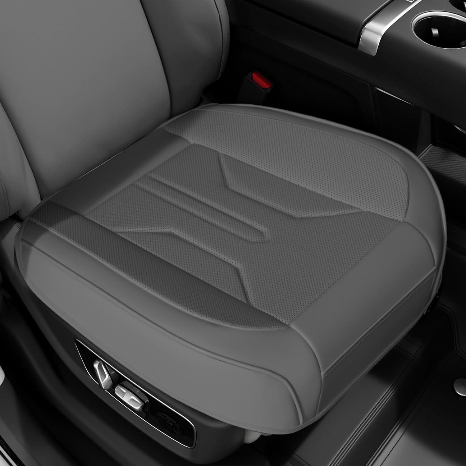 2 Pack Leather Front Car Seat Covers, Bottom Seat Covers for Cars, Driver Car Seat Protectors with Storage Pocket, Full Wrap Waterproof Auto Seat Cushion Pad Mat for Most Vehicles, Gray