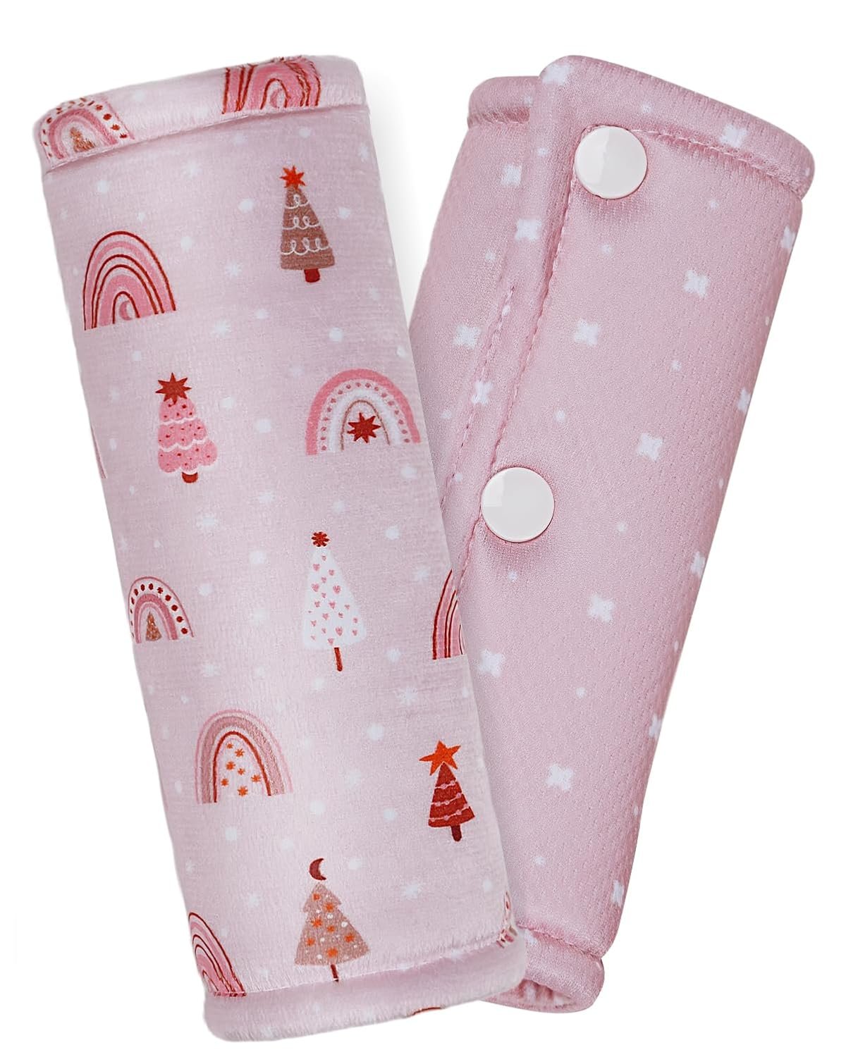 2 Pack Car Seat Belt Covers for Baby Kids, Soft Reversible Car Seat Shoulder Strap Pads, Seatbelt Cushion, Neck Strap Covers for Stroller, Carrier, Pushchair (Pink Rainbow)
