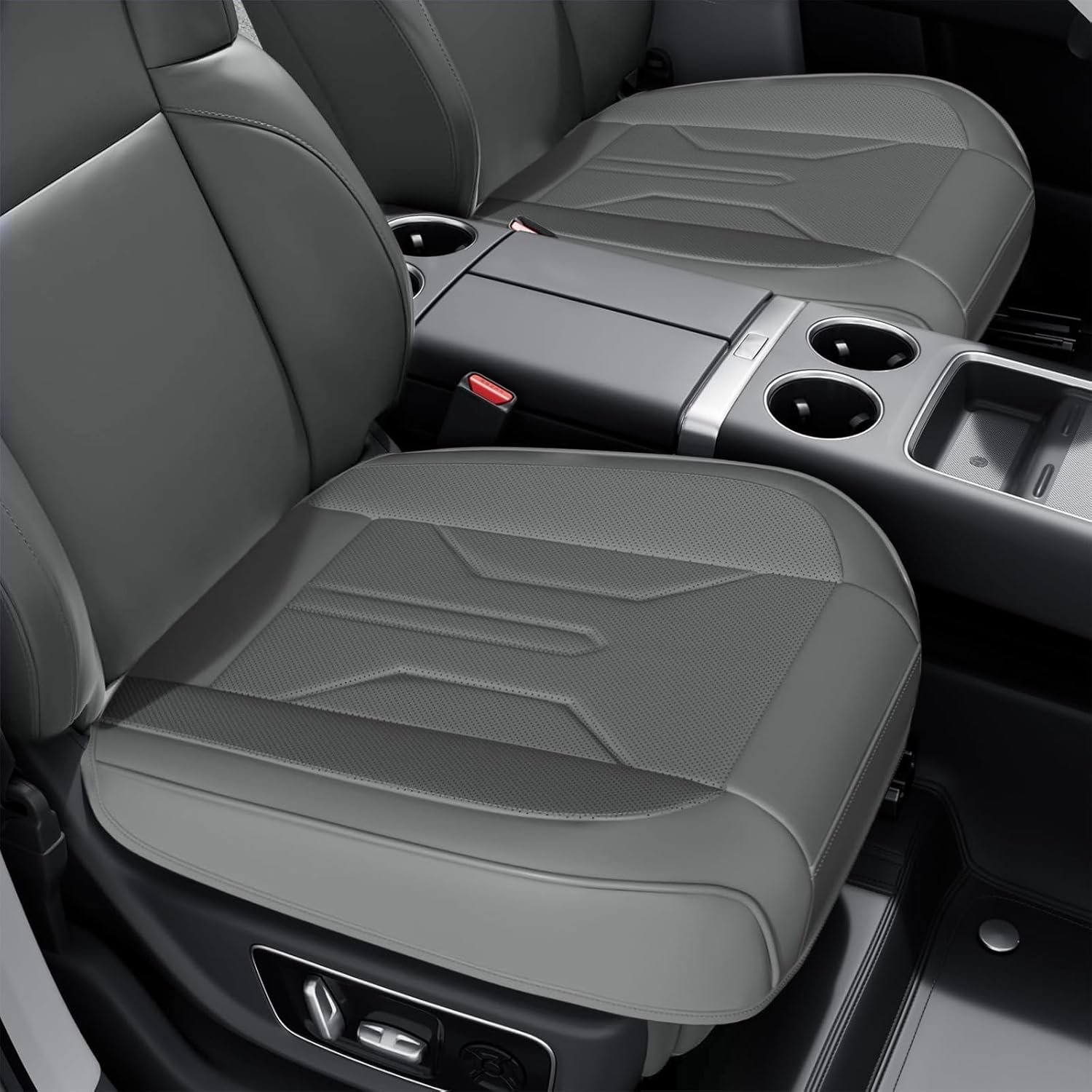 2 Pack Leather Front Car Seat Covers, Bottom Seat Covers for Cars, Driver Car Seat Protectors with Storage Pocket, Full Wrap Waterproof Auto Seat Cushion Pad Mat for Most Vehicles, Gray - Image 2