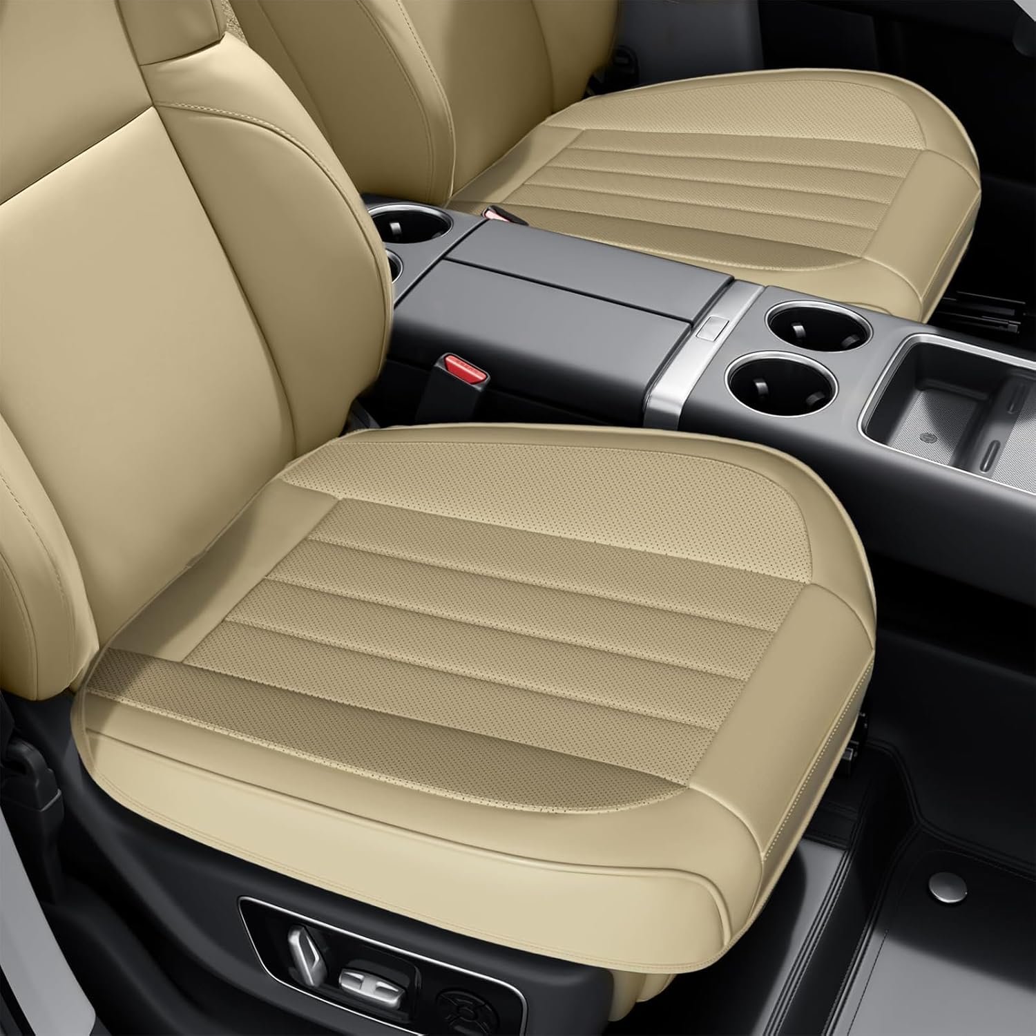 2 Pack Car Seat Cover, PU Leather Front Car Seat Cover Bottom Car Seat, Edge Wrapping Car Seat Protectors, Waterproof Bottom Auto Seat Cushion Pad Mat for Most Vehicles (Beige) - Image 2