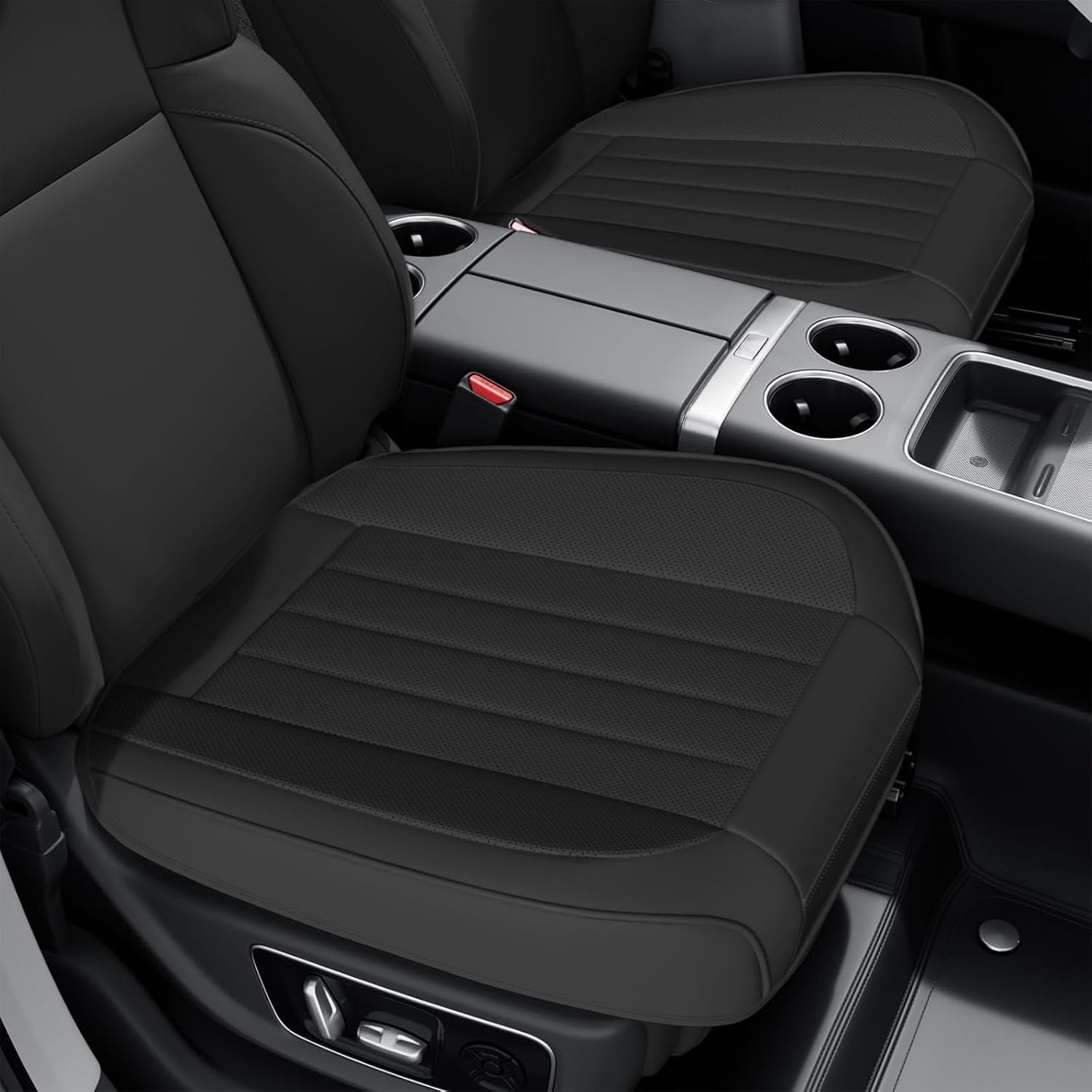 2 Pack Car Seat Cover, PU Leather Front Car Seat Cover Bottom Car Seat, Edge Wrapping Car Seat Protectors, Waterproof Bottom Auto Seat Cushion Pad Mat for Most Vehicles (Black) - Image 2