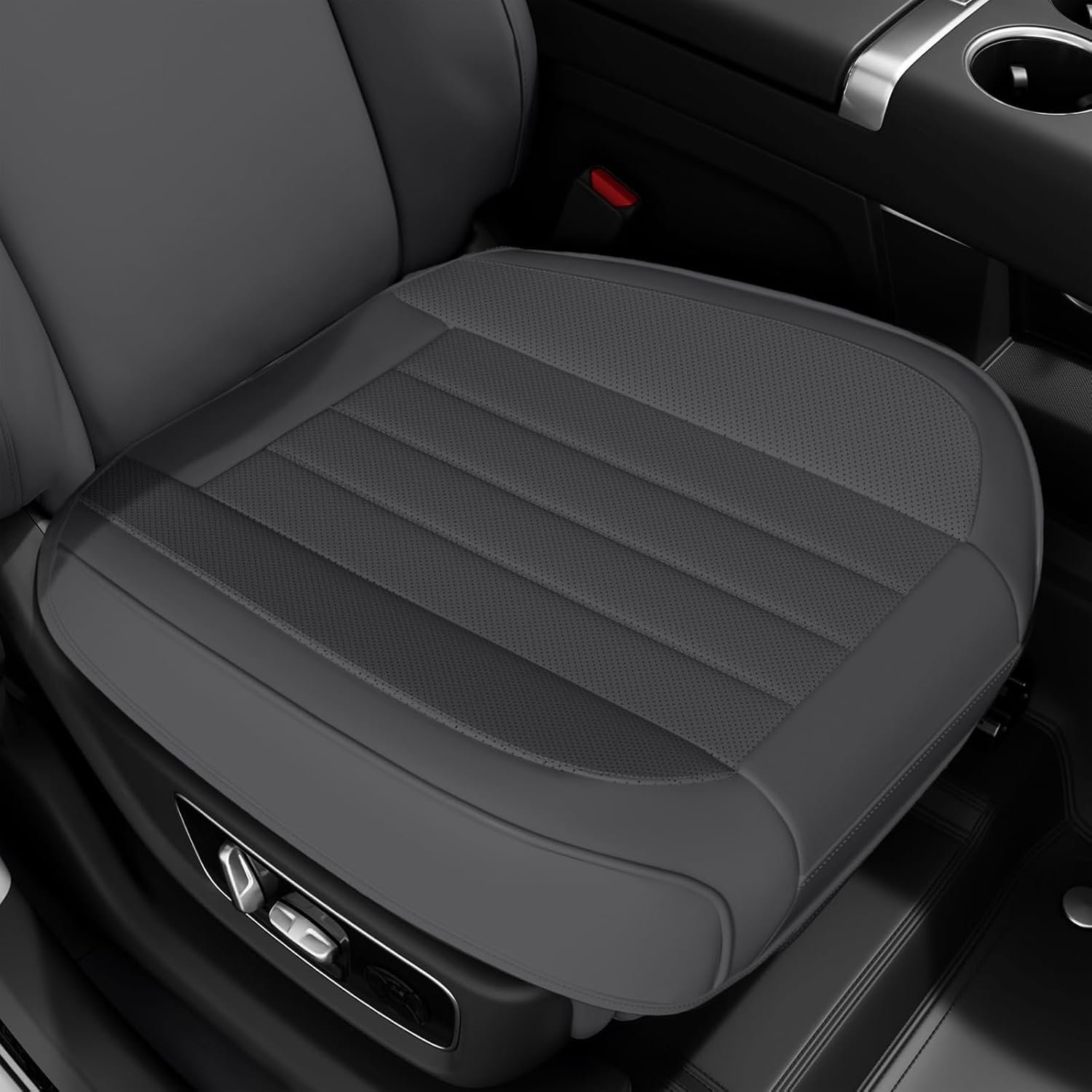 2 Pack Car Seat Cover, PU Leather Front Car Seat Cover Bottom Car Seat, Edge Wrapping Car Seat Protectors, Waterproof Bottom Auto Seat Cushion Pad Mat for Most Vehicles (Gray)