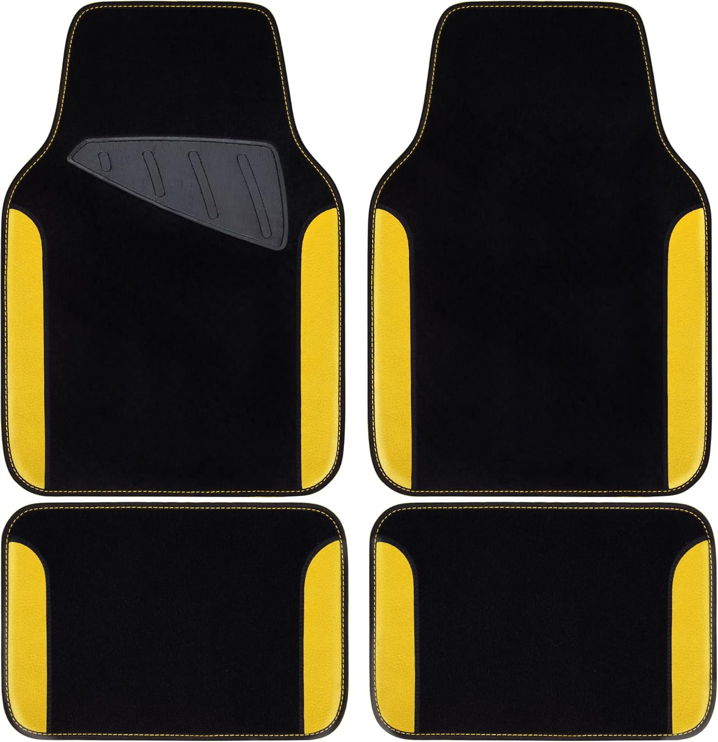 Waterproof Universal Fit Car Floor Mats, Car Mats Fit for ,Vans,sedans, Trucks,Set of 4pcs Car Carpet with Driver Heel Pad (Black and Yellow)