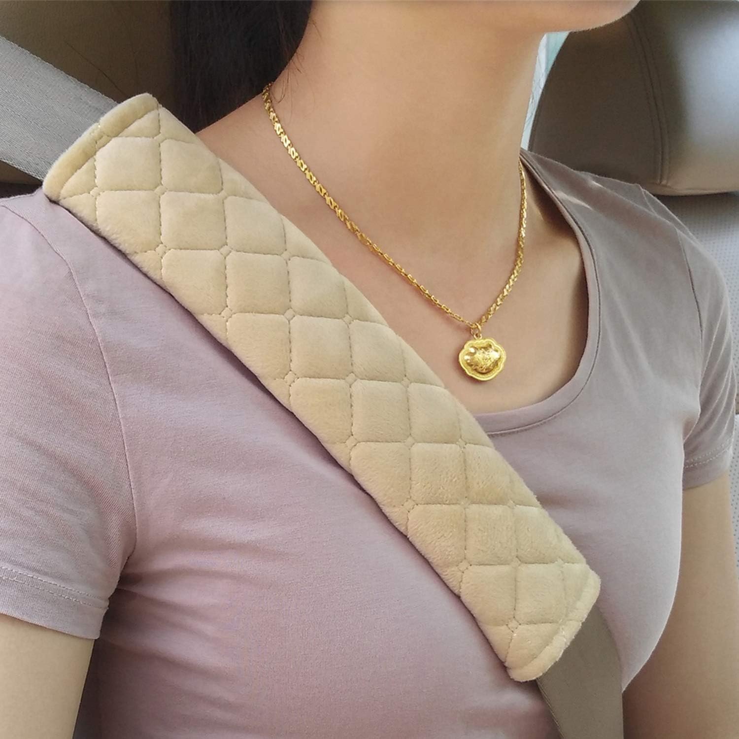 2Pack Car Seat Belt Pads Cover,Seat Belt Shoulder Strap Covers Harness Pad for Car/Bag,Soft Comfort Helps Protect You Neck and Shoulder from The Seat Belt Rubbing(Beige)