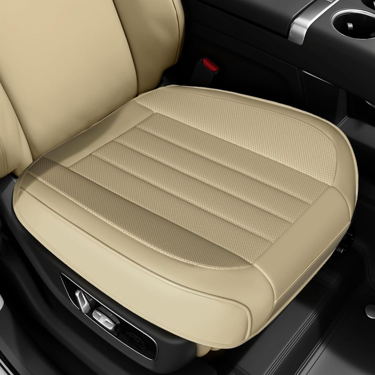 2 Pack Car Seat Cover, PU Leather Front Car Seat Cover Bottom Car Seat, Edge Wrapping Car Seat Protectors, Waterproof Bottom Auto Seat Cushion Pad Mat for Most Vehicles (Beige)