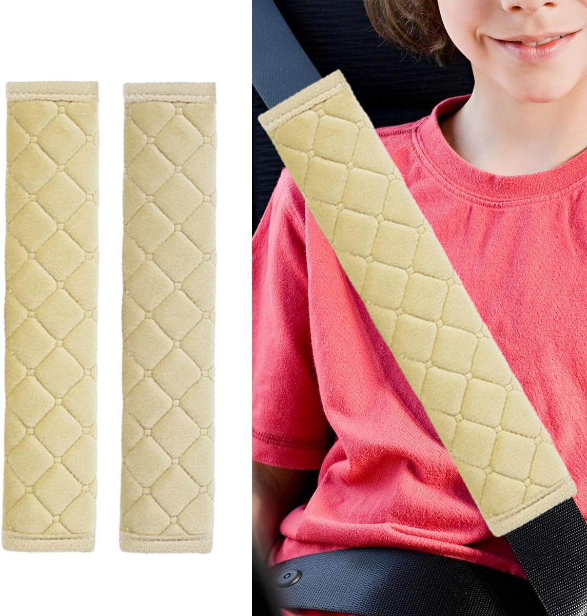 2PCS Universal Car Seatbelt Pad Cover, Long Crystal Velvet Shoulder Cover Kit for Adults and Children, Helps Avoid Friction on Shoulder and Neck, Fits All Cars and Packs