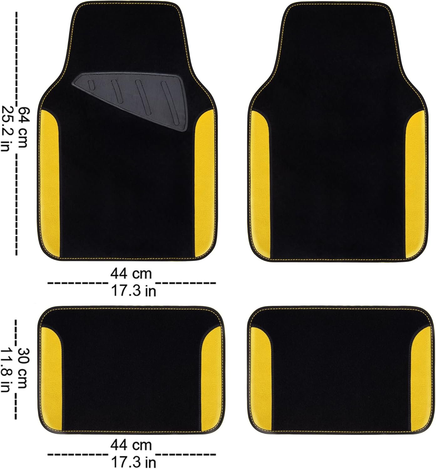 Waterproof Universal Fit Car Floor Mats, Car Mats Fit for ,Vans,sedans, Trucks,Set of 4pcs Car Carpet with Driver Heel Pad (Black and Yellow) - Image 2