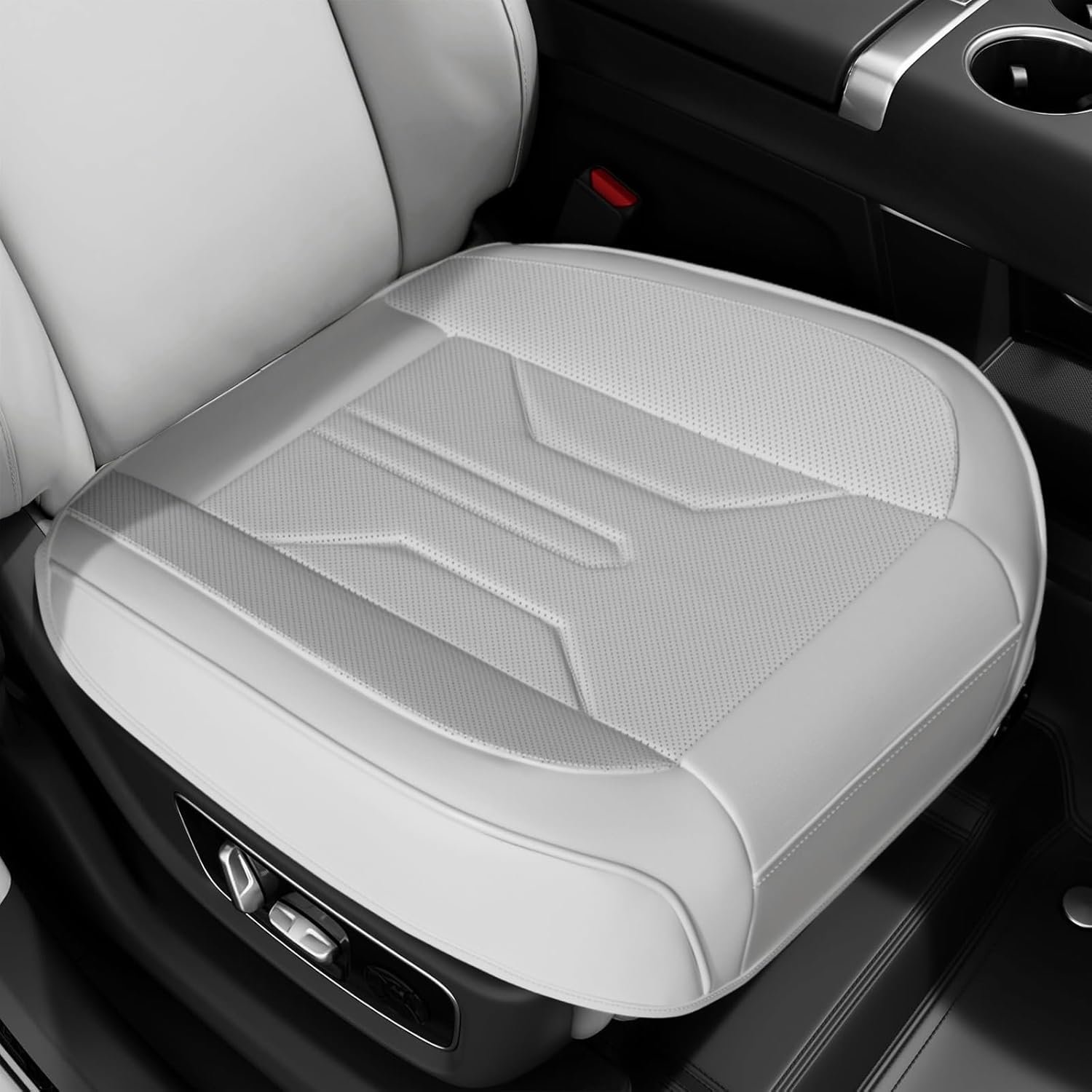 2 Pack Leather Front Car Seat Covers, Bottom Seat Covers for Cars, Driver Car Seat Protectors with Storage Pocket, Full Wrap Waterproof Auto Seat Cushion Pad Mat for Most Vehicles, White