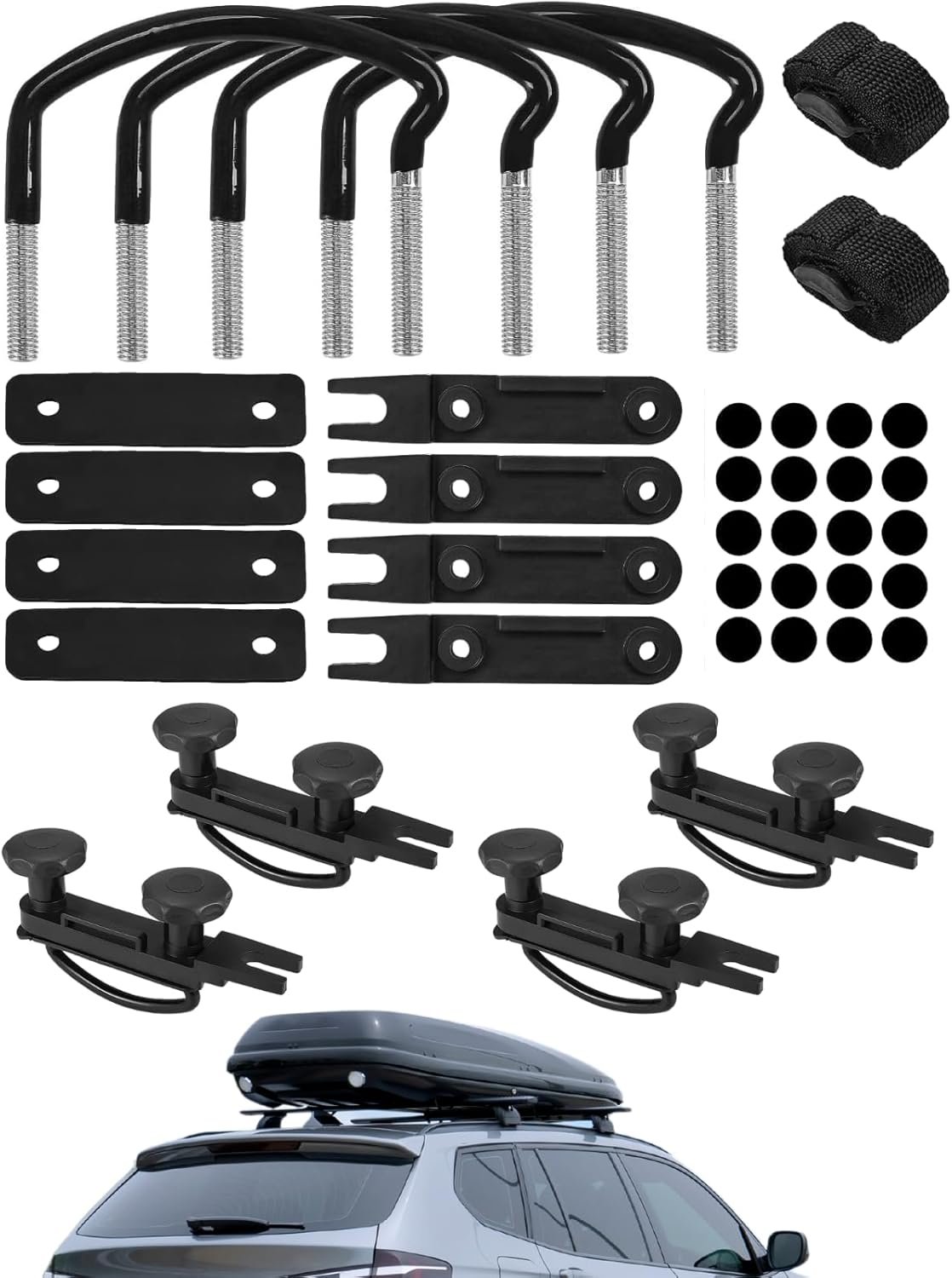 4Pack Roof Box U-Bolt Clamps with 8 Lock Nuts, Roof Box U-Bolt Clamps Car Van Mounting Fitting Kit with 8 Lock Nuts 2 Straps for Cargo Carrier Rack