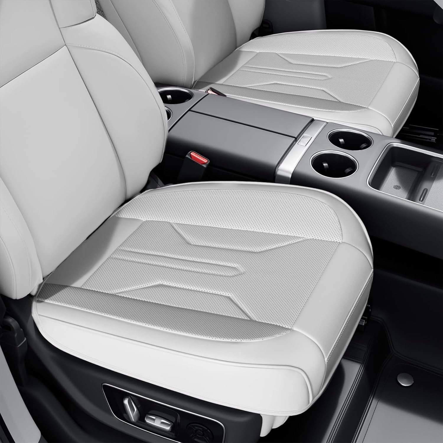 2 Pack Leather Front Car Seat Covers, Bottom Seat Covers for Cars, Driver Car Seat Protectors with Storage Pocket, Full Wrap Waterproof Auto Seat Cushion Pad Mat for Most Vehicles, White - Image 2