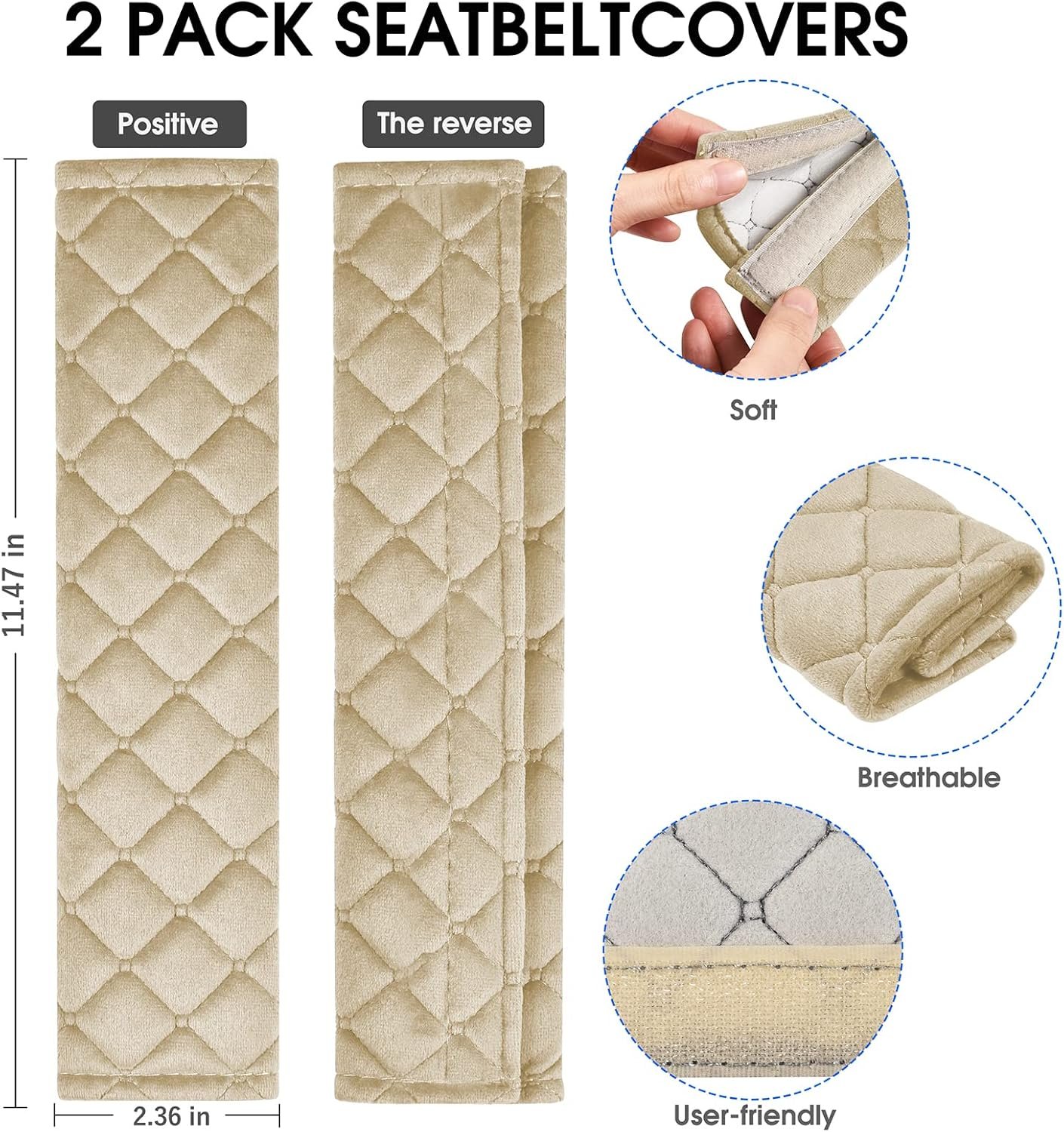 2Pack Car Seat Belt Pads Cover,Seat Belt Shoulder Strap Covers Harness Pad for Car/Bag,Soft Comfort Helps Protect You Neck and Shoulder from The Seat Belt Rubbing(Beige) - Image 2