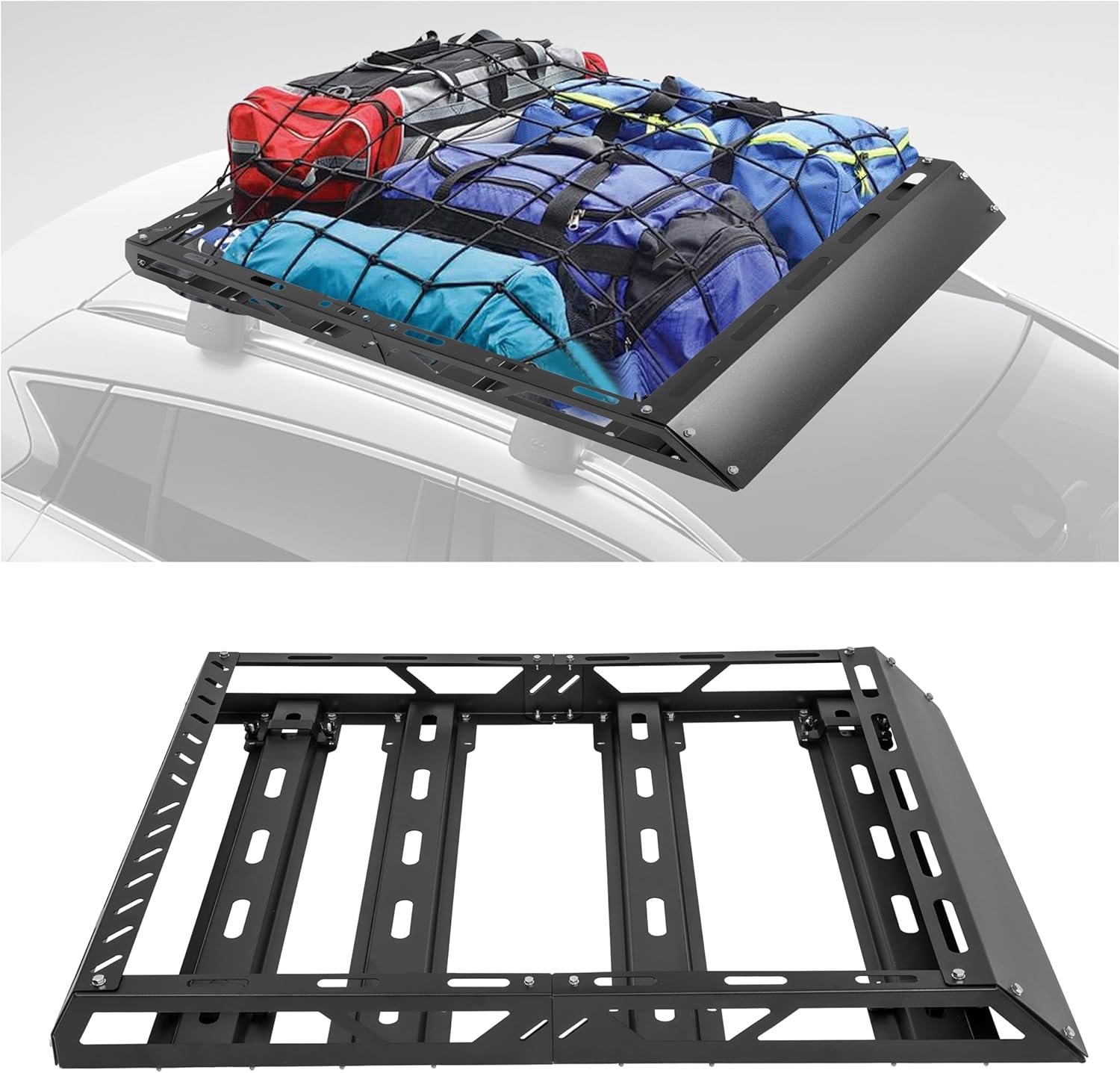 50" x 39" x 4.75" Roof Rack Cargo Basket W/Cross Bars Fit for Car SUV Pickup Truck Van Universal Top Cargo Carrier Metal Luggage Storage Holder Basket Rack for Travel 150Lbs Steel Black