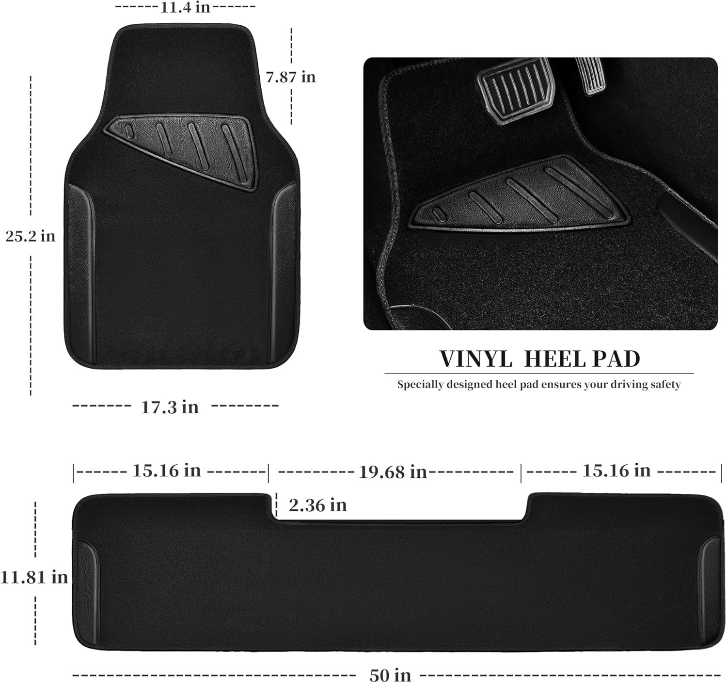 Waterproof Universal Faux Leather 3Pcs Car Floor Mats, Black Car Mats Fit for ,Vans,sedans, Trucks,Set of Vehicles Car Carpet with Driver Heel Pad and Anti-Slip Nibs Backing (Black 3Pcs) - Image 2