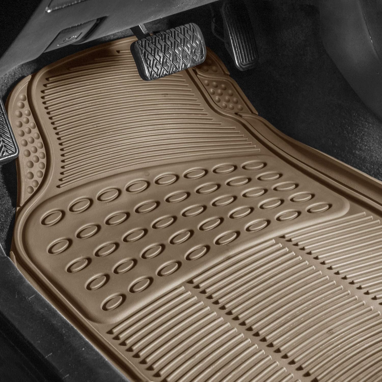 Automotive Floor Mats - Heavy-Duty Rubber Floor Mats for Cars, Universal Fit Full Set, Floor Mats, Trimmable Floor Mats For Most Sedan, , Truck Floor Mats Beige - Image 2