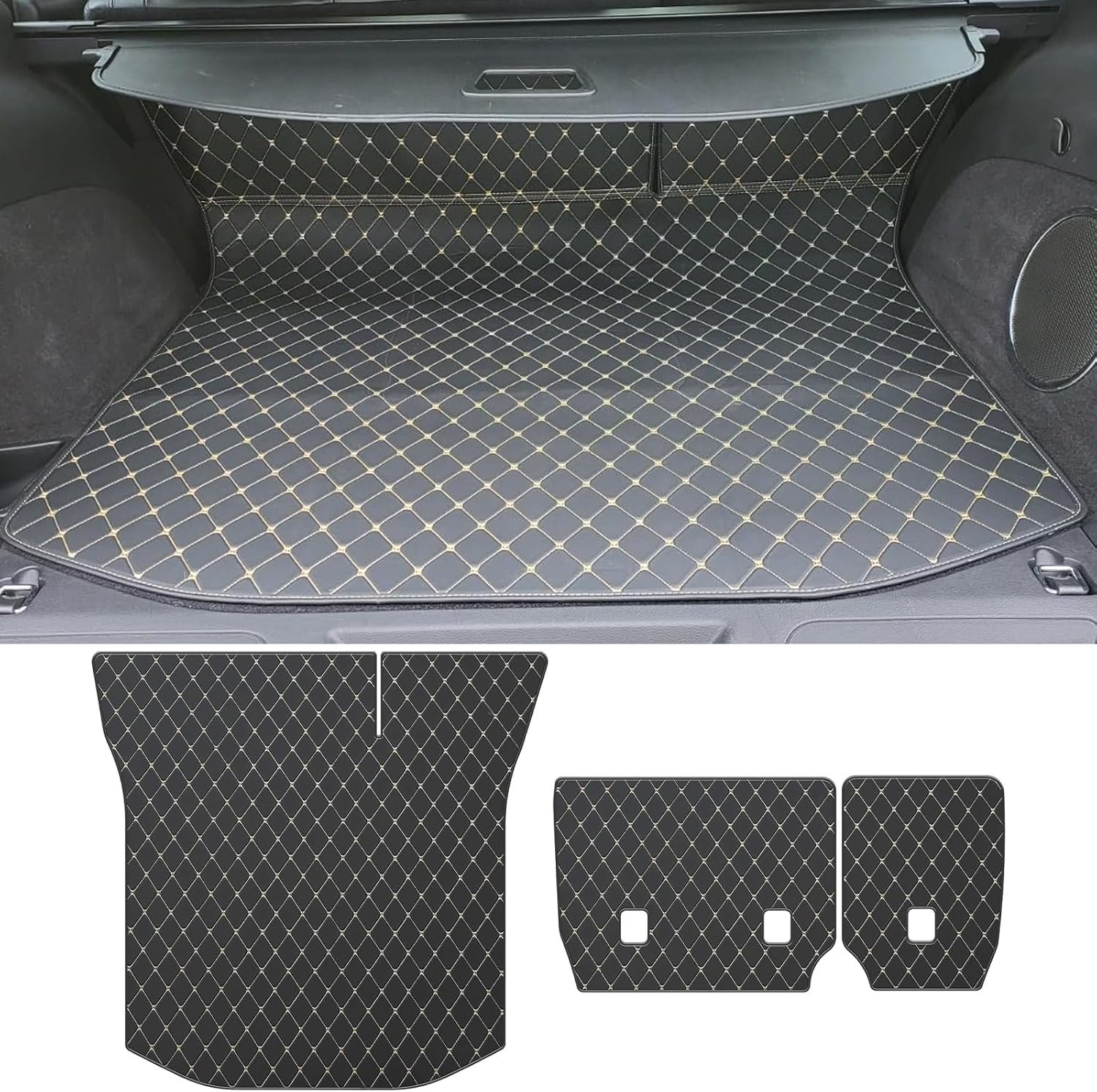 Cargo Liner & Backrest Mat for 2011-2021 Jeep Grand Cherokee - Custom Fit PU Leather Trunk Mat & Rear Backrest Protector - All Weather Easy to Clean Waterproof Anti-Slip Cargo Mats