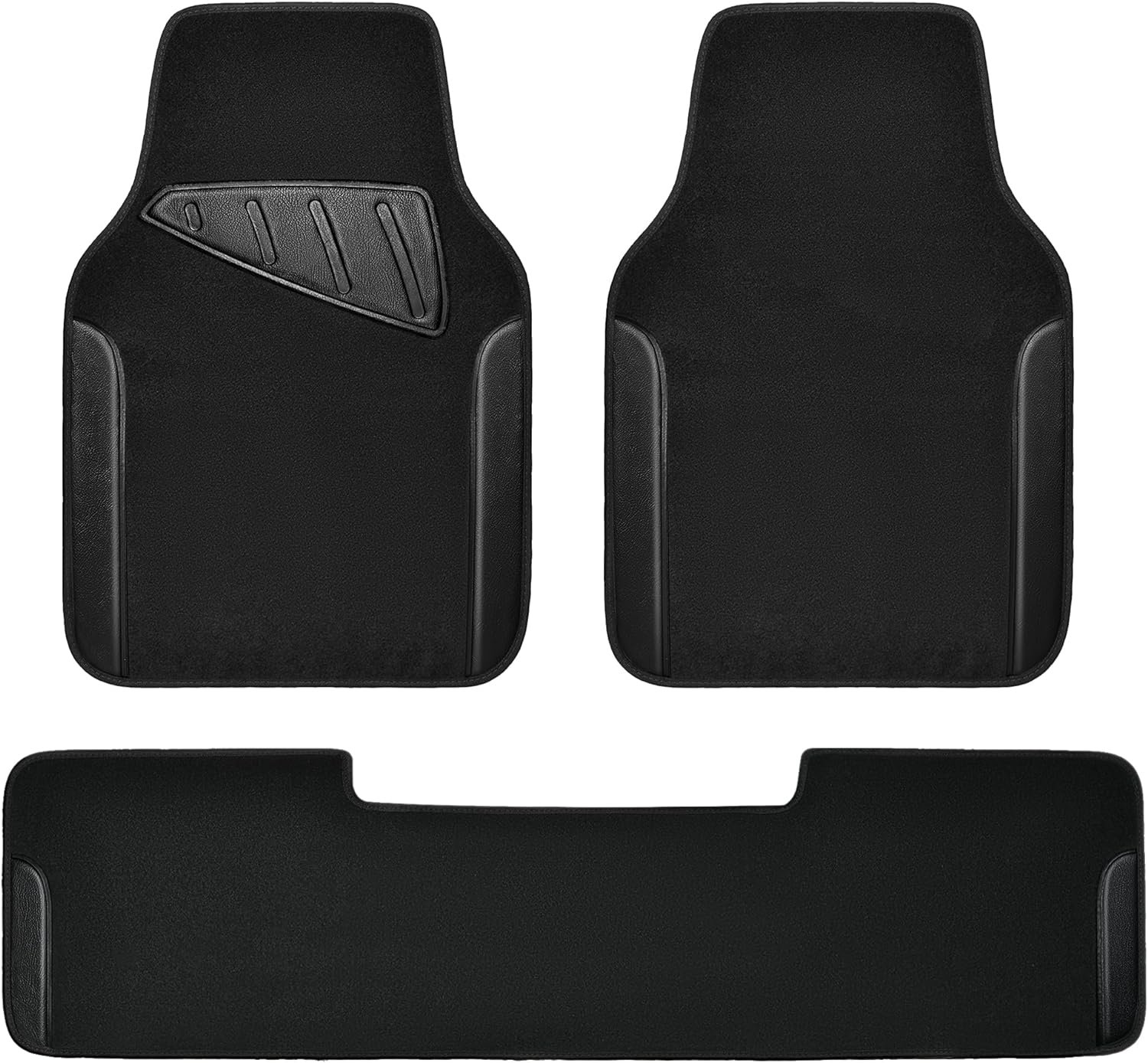 Waterproof Universal Faux Leather 3Pcs Car Floor Mats, Black Car Mats Fit for ,Vans,sedans, Trucks,Set of Vehicles Car Carpet with Driver Heel Pad and Anti-Slip Nibs Backing (Black 3Pcs)