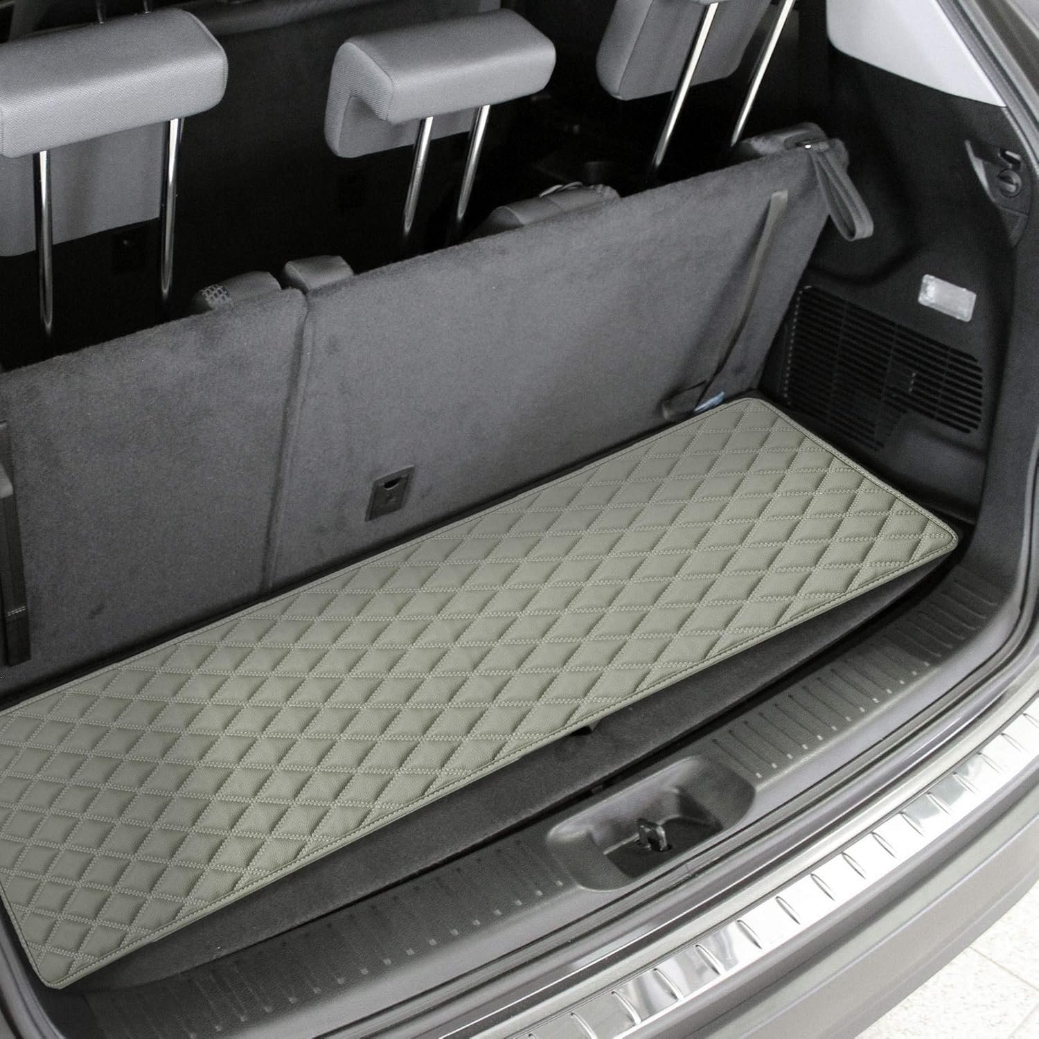F16501 Deluxe Heavy-Duty Faux Leather Multi-Purpose Cargo Liner, Diamond, 14”, Gray Color w. Gift- Fit Most Car, Truck, SUV, or Van