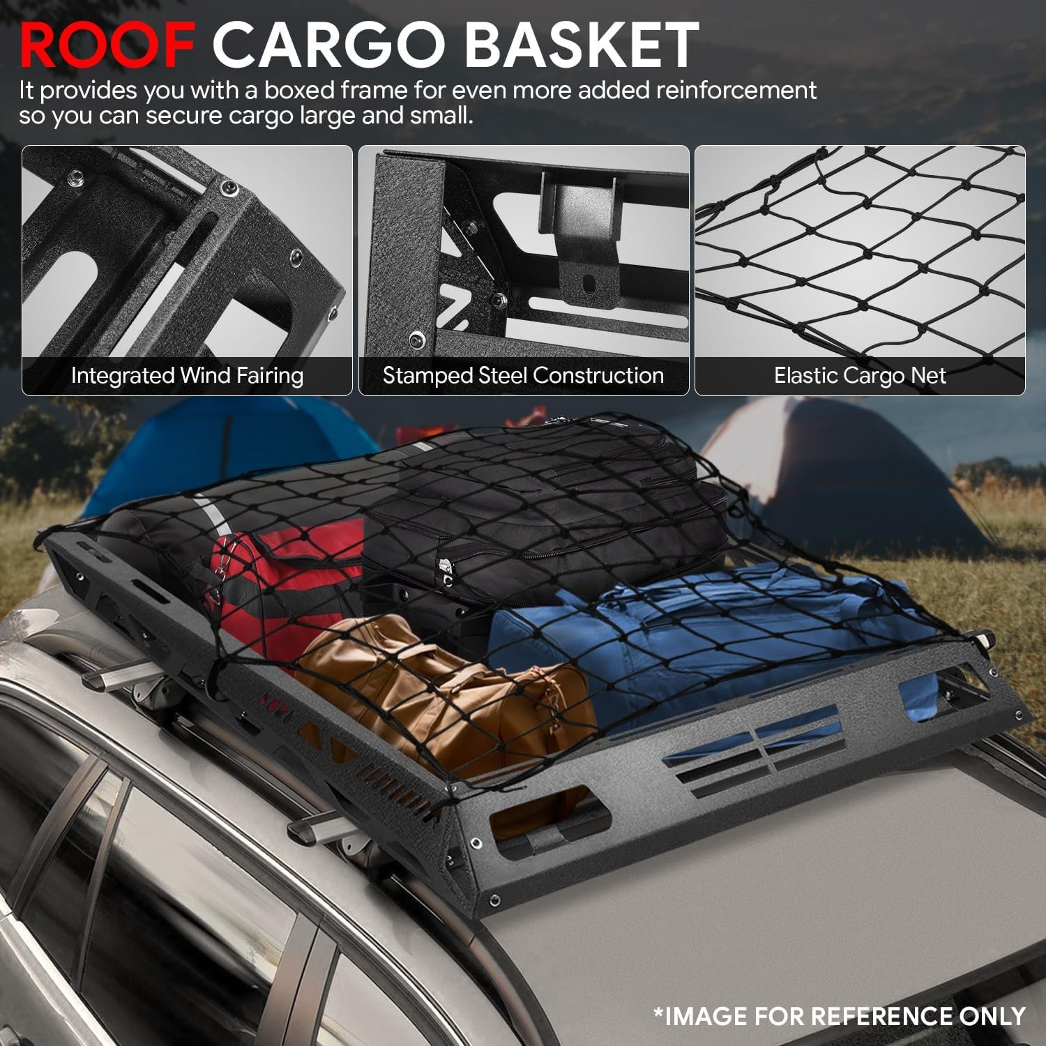 Universal Car Rooftop Cargo Carrier Basket with Cargo Net, 47'' W X 36'' L X 5" H, 150 lbs Max Load, - Image 2