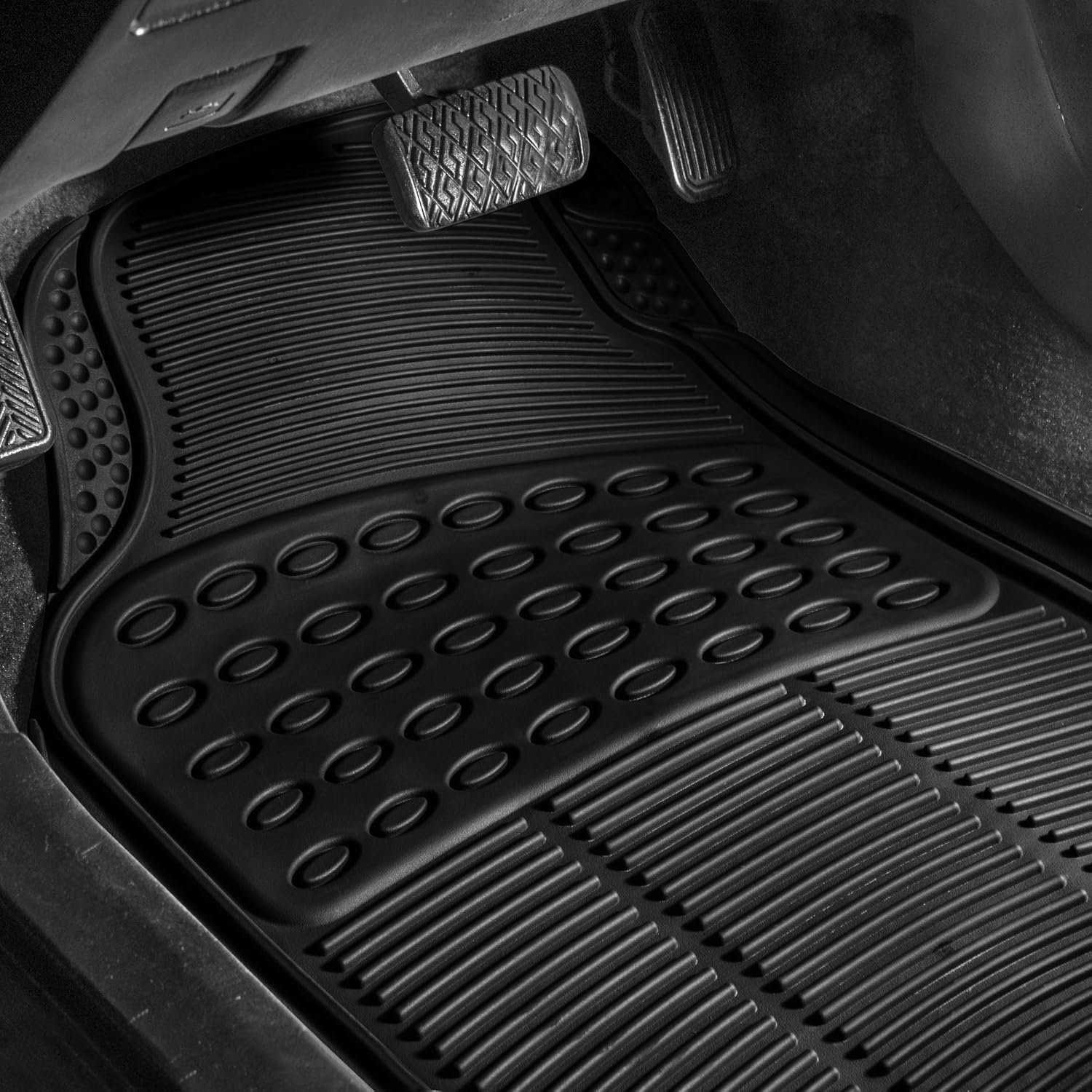 Automotive Floor Mats - Heavy-Duty Rubber, Universal Fit Full Set, , Trimmable For Most Cars, Sedan, , Truck, Black - Image 2