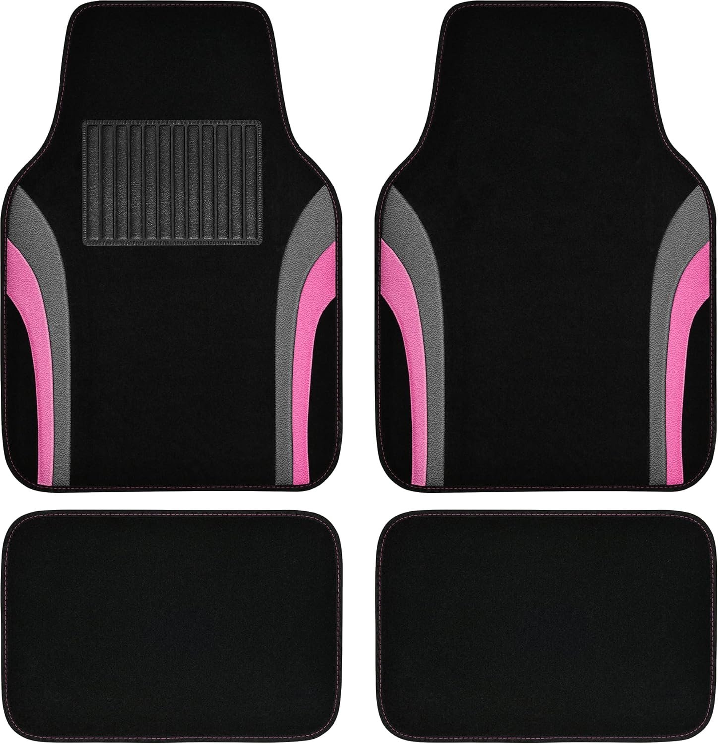 Leather Sporty Car Floor Mats Carpet, Universal Waterproof Automotive Floor Mat Fit for Sedans, Cars, Mid Trucks, Vans, , Set of 4 (Black and Pink)